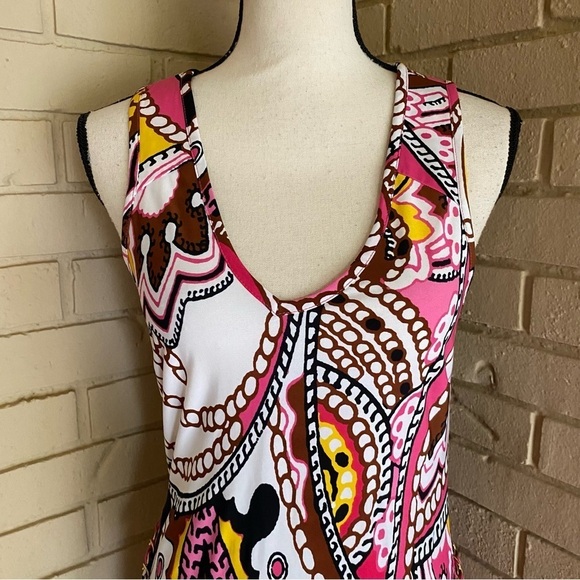 Cache Vintage Paisley Floral 90s Y2K Long Maxi Dress sz Medium M Pink Chain Belt - Picture 4 of 9